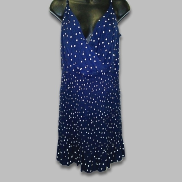 Row A Mini Dress Polka Dot Surplice Smocked V-Neck Ruffled Navy/White Large NWT - Picture 2 of 6